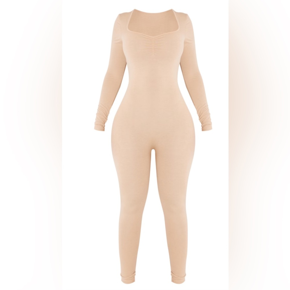 BLACK SHAPE CONTOUR JERSEY RUCHED BUST LONG SLEEVE JUMPSUIT - Picture 2 of 4
